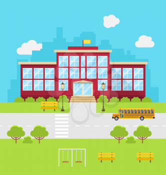 Illustration School Building, Background for Back to School - Vector