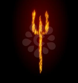Illustration Concept Fire Trident on Black Background - Vector