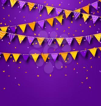 Illustration Halloween Party Background with Colored Bunting Pennants and Tinsel - Vector
