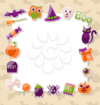 Illustration Clean Card with Colorful Halloween Flat Icons - Vector