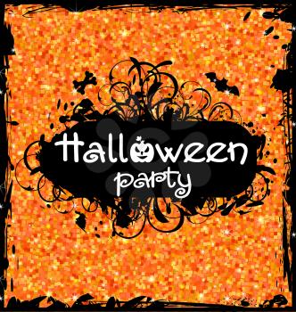 Illustration Grunge Dirty Frame for Halloween Party. Glitter Orange Background - Vector