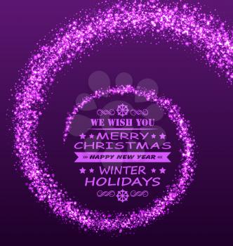 Illustration Christmas Wishes with Magic Dust. Purple Glitter Background - Vector