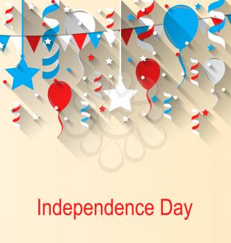 Greeting Card for American Independence Day, 4th of July, Colorful Bunting, Balloons and Confetti - Illustration Vector
