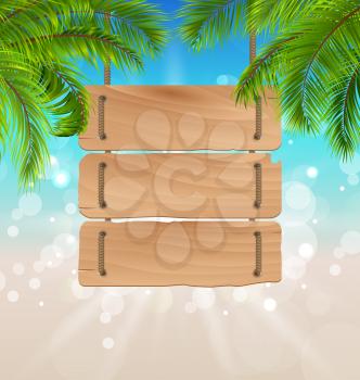 Illustration Wooden Board for Your Message, Summer Background - vector