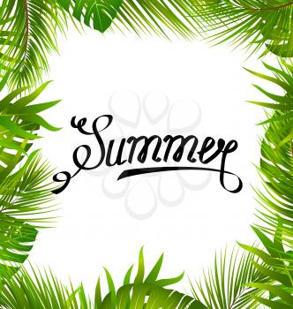 Lettering Text Summer with Border made in Palm Leaves - Illustration Vector