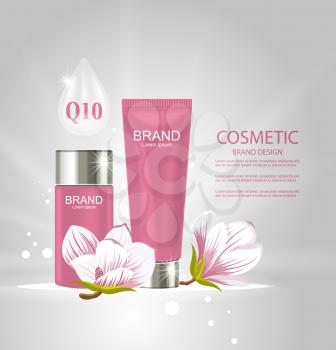 Illustration Design Poster for Cosmetics Product Advertising with Magnolia Flowers - Vector