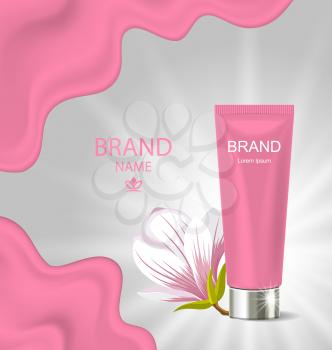 Illustration Advertising Poster with Cosmetic Cream and Magnolia Flower - Vector