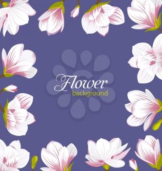 Illustration Old Border Made of Beautiful Magnolia Flowers. Cute Card - Vector