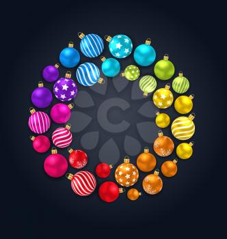 Collection Colorful Christmas Glass Balls on Dark Background - Illustration Vector