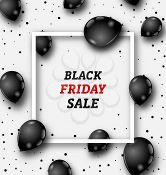 Black Friday Poster with Shiny Balloons on White Background - Illustration Vector