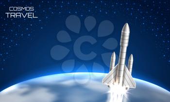 Cosmos Travel Background with Spacecraft (Space Shuttle, Cosmic Rocket, Spaceship) - Illustration Vector