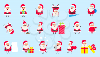 Collection Santa Clauses. Christmas Cheerful Happy Characters - Illustration Vector
