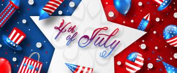 American Card for USA Independence Day Celebration. Promotion Advertising Template for 4th of July - Illustration Vector