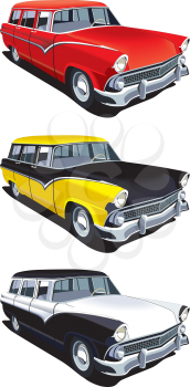 Royalty Free Clipart Image of a Set of Old Cars