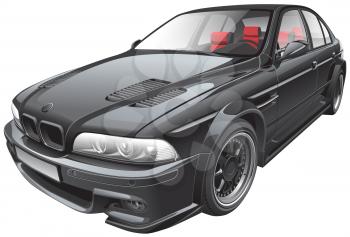 High quality photorealistic illustration of black custom car, isolated on white background. 