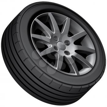 High quality vector image of car's wheel, isolated on white background. File contains gradients, blends and transparency. No strokes.