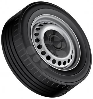 High quality vector illustration of typical vans wheel with pressed disc, isolated on white background. File contains gradients, blends and transparency. No strokes.