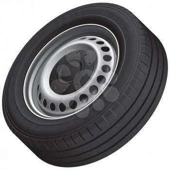 High quality vector illustration of typical vans wheel with pressed disc, isolated on white background. File contains gradients, blends and transparency. No strokes.