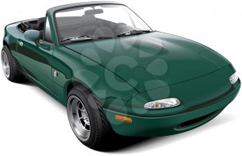 High quality vector image of lightweight two-seater roadster with open roof, isolated on white background. File contains gradients, blends and transparency. No strokes. Easily edit: file is divided into logical layers and groups. Please note that not all vector graphics editors support visual effects by Adobe Illustrator.