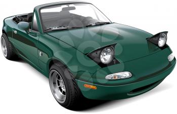 High quality vector image of two-seater roadster with open headlights, isolated on white background. File contains gradients, blends and transparency. No strokes. Easily edit: file is divided into logical layers and groups. Please note that not all vector graphics editors support visual effects by Adobe Illustrator.