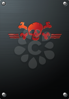 Royalty Free Clipart Image of a Red Skull on Brushed Grunge Banner