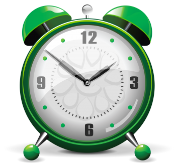 Royalty Free Clipart Image of a Green Alarm Clock