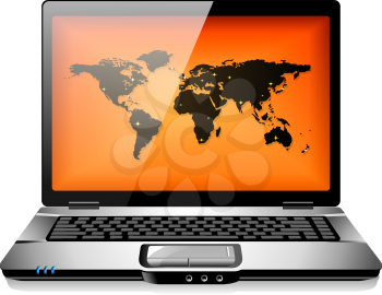 Royalty Free Clipart Image of a Laptop With a Map