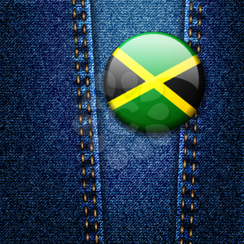 Jamaica Flag Badge On Jeans Denim Texture Vector
