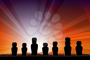 Easter Island Monument Statues Moai in Beams Of Sun Vector