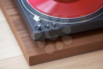 Vintage Record Turntable Player Corner Red Vinyl Disk with Knobs 