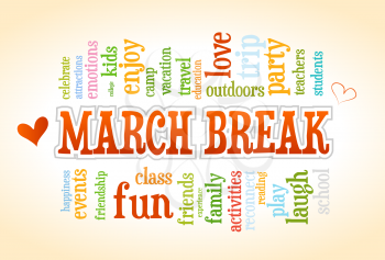 March Spring School Break Word Cloud Bubble Tag Tree Vector


