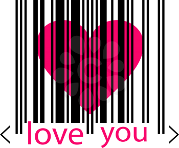Royalty Free Clipart Image of a Heart on a Bar Code With the Words Love You