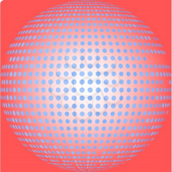 Royalty Free Clipart Image of a Blue Half Tone Ball on Red