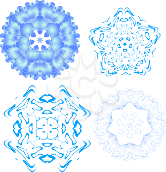 Royalty Free Clipart Image of Three Blue Snowflakes