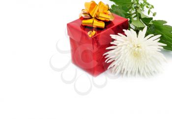 gift in box and white chrysanthemum