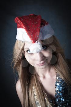 christmas portrait of a beautiful young smiling woman face