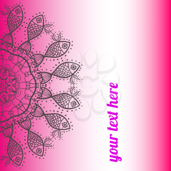 Fishes in round. Ornate ornamental indian half mandala frame for text in pink color. Perfect as invitation or announcement. Easy to change colors and edit.