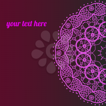 Ornate ornamental indian half mandala frame for text in pink color. Perfect as invitation or announcement. Easy to change colors and edit.