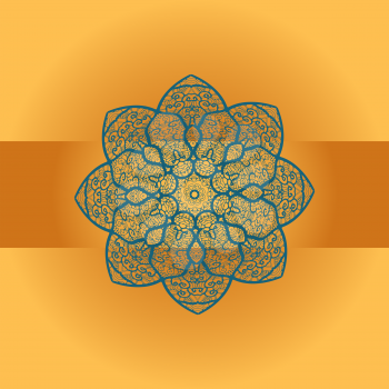 Oriental mandala motif round lase pattern on the brown orange background, like snowflake or mehndi paint