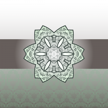 Oriental green mandala motif round lase half pattern on the green background, like snowflake or mehndi paint colorful background