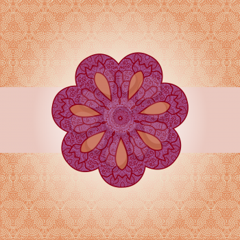 Oriental mandala motif round lase pattern on the orange background, like snowflake or mehndi paint color background