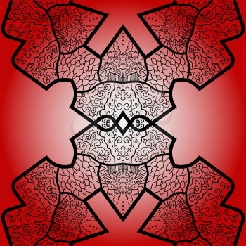 Oriental mandala motif round lase pattern on the red background, like snowflake or mehndi paint