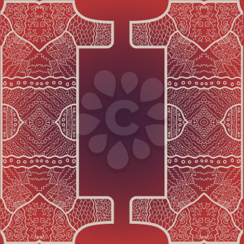 Oriental mandala motif round lase pattern on the red background, like snowflake or mehndi paint