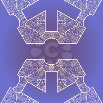 Oriental mandala motif round lase pattern on the violet background, like snowflake or mehndi paint