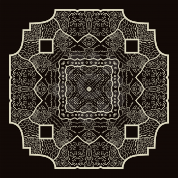 Oriental mandala motif round lase pattern on the brown background, like snowflake or mehndi paint