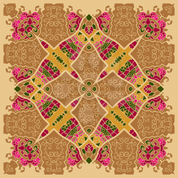 Oriental motif square lase pattern on the brown background, like snowflake or mehndi paint color background