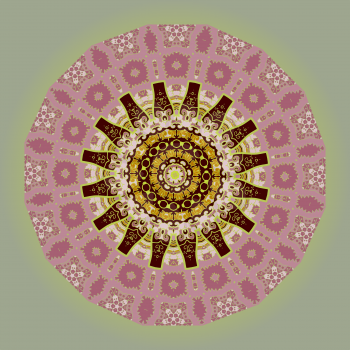 Oriental mandala motif round lase pattern on the green background, like snowflake or mehndi paint of light violet color. Ethnic persian-like backgrounds