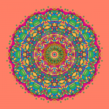 Oriental mandala motif round lase pattern on the red or pink background, like snowflake or mehndi paint