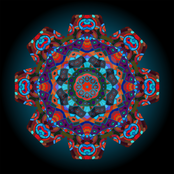 Oriental mandala motif round lase pattern on the black background, like snowflake or mehndi paint color background