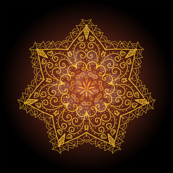 what is karma? Oriental mandala motif round lase pattern on the brown background, like snowflake or mehndi paint of orange color. Ethnic backgrounds concept